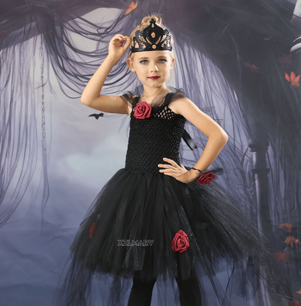Halloween Heks Vampyr Kostumer Piger Dronning Karneval Party Sort Black XL