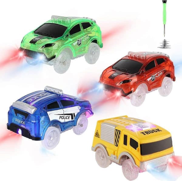 Erstatningsbiler til Magic Tracks – LED-oplyste batteridrevne køretøjer, kompatible med selvlysende Snap N Glow Trax
