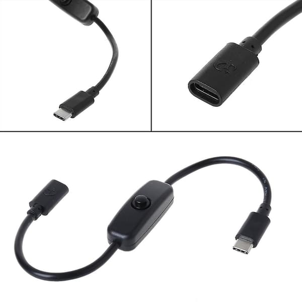USB Typ C med på/av-knapp Strömbrytare 27cm Laddningsförlängningskabel