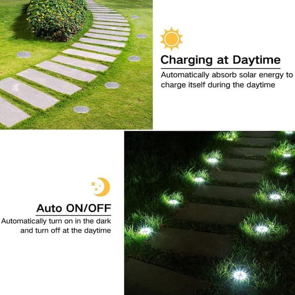 Solcellelamper Utendørs, [12 stk] Solcellelampe Hage Hvit, 8 LED Vanntett IP55 Utendørs Solcellebelysning Innfelt Belysning for Stier Plen