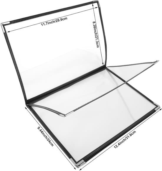 4 Pieces - Restaurant Menu Holder - 23 x 32 cm - Menu Holder - 4 Pages 8 Views - For Restaurants, Bars, Cafes - Transparent