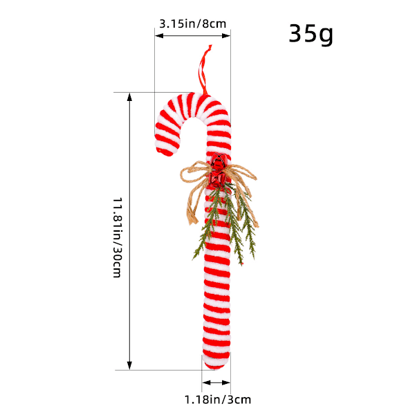 2 kpl Candy Cane -koristeet, juhlapyhien raidallinen pieni puukoriste, punainen ja valkoinen Candy Cane -joulukoriste