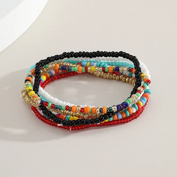 7 st färgglada små pärlor Bohemia armband elastiskt armband set one size