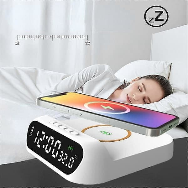 Wireless Charging Alarm Clock 3-In-1 Wireless Charger Fast 15W Charging Digital Alarm Clock Temperature