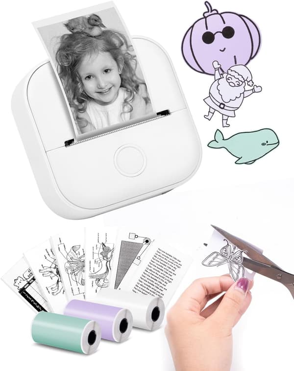 Mini Label Printer - T02 Small Portable Printer, Learning Label Printer, Notes, Pictures, White