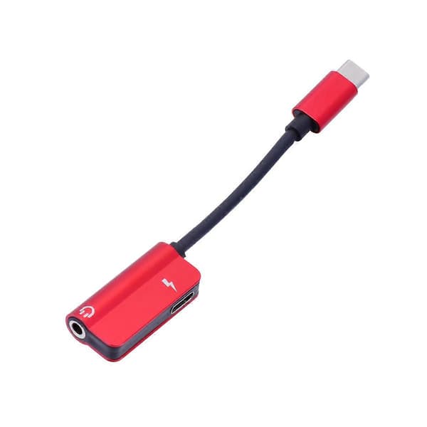2-i-1 USB Type C til 3,5 mm hodetelefonadapter Lader USB-C lydkabel 3,5 Jack hodetelefonadapter for telefon Rød Red