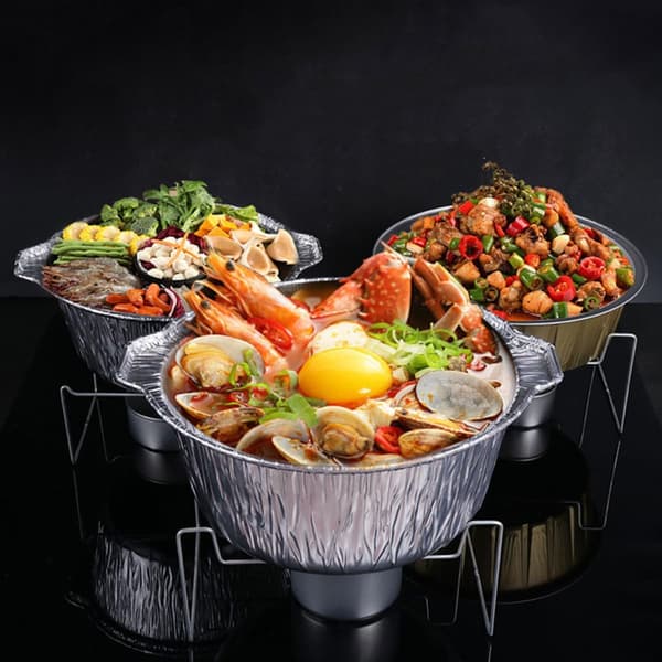 Portable 3800ml Outdoor Foil Pan with Lid, Multifunctional Grill Pan