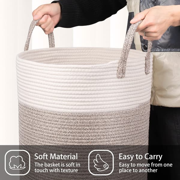Woven Cotton Laundry Basket, 53L Laundry Hamper with Handles, 46x38cm
