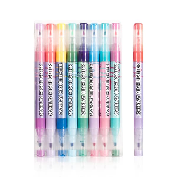 Dobbeltsidet highlighter med dobbeltfarver 6-pak
