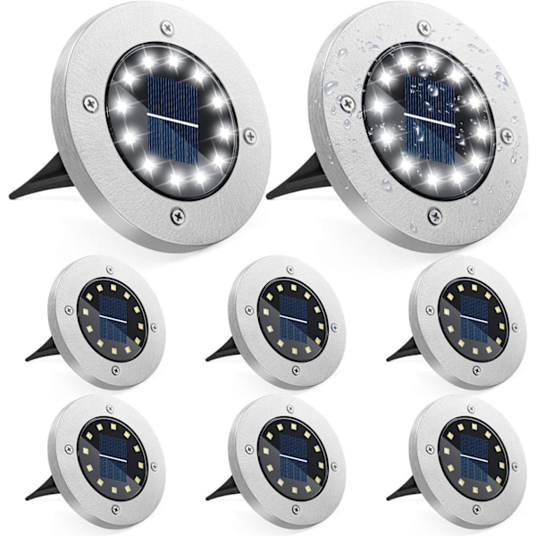 8-pack Solcellsmarklampor, 8 LED-drivna Marklampor för Trädgård Vattentäta Utomhuslandskapsbelysning för Stigen, Uterummet, Däck, Uterummet, Gångväg (Vitt Ljus)