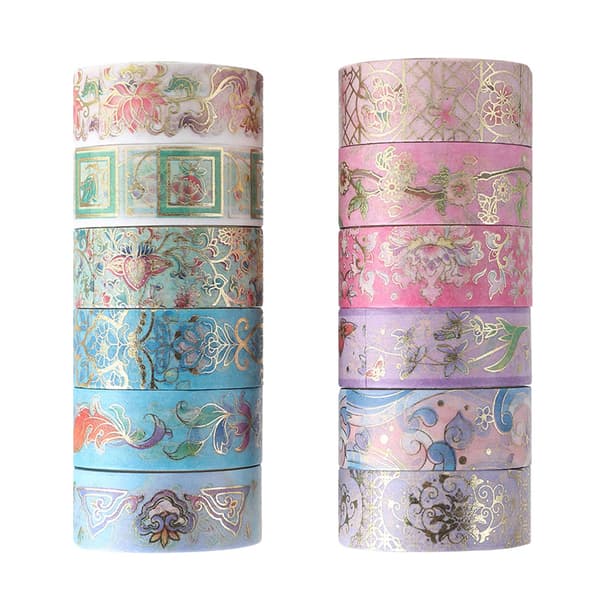 12 rullar papperstejp set, vacker washi-tejp mjuk scrapbooking-tejp estetisk guldfolie papperstejp dekaler perfekt för DIY