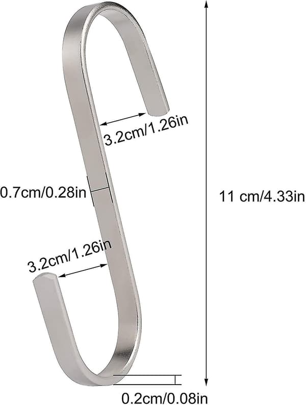 11 cm S-koukut Suuret litteät S-koukut Ruostumaton teräs Ripustuskoukku, 10 kappaletta