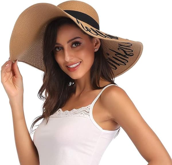 Kvinder Floppy Hat Stråhat Bredskygget Solhat Åndbar (Just Married)