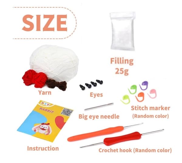 Crochet Kit for Beginners, Complete Crochet Kit with Easy Peasy Yarn, Crochet Animal Kit Including Step-by-Step Instruction Video (Rabbit)