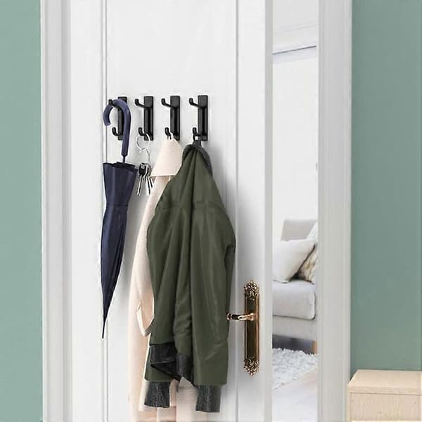 Black and Grey, 4 Self-Adhesive Wall Hooks, Towel Holder for Bathroom, Kitchen Towel Hook, Self-Adhesive Clothes Hanger