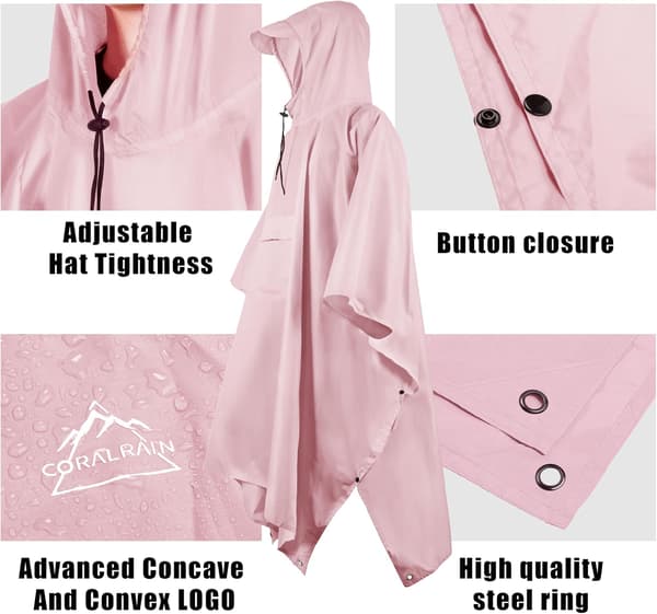 wxsp Regnponcho med hette, lett, vanntett, unisex, regnfrakk med lomme, for menn, kvinner,