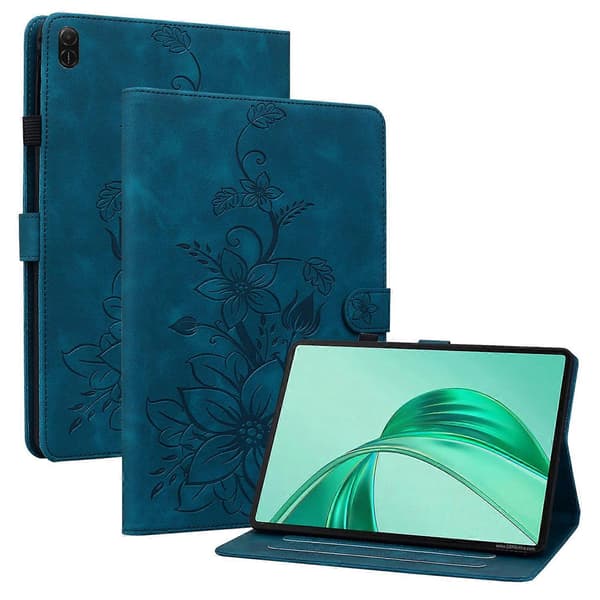 For Honor Pad X8a Case Lily Flower Embossed Card Slots Leather Tablet Case-Blue Multicolor Blue Multicolor Blue