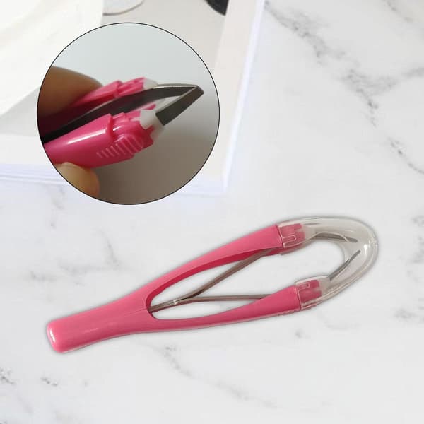 Slanted Eyebrow Tweezers Portable Automatic Retractable Trimming Eyebrow Scissors Eyebrow Removal Clip for Beginners Salon, Pink