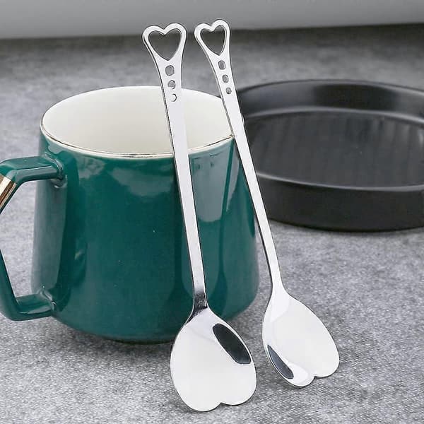 4 stk Hjerteformede Skeer Rustfrit Stål Kaffe Dessertske Metal Røreske til Espresso Varm Chokolade