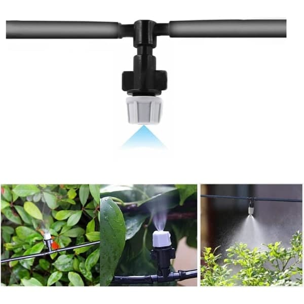 Dimmunstycke, 20 st T-kopplingar och 20 st bevattningsmunstycken Dimma Växthus vattenkylningssystem Sprinklerkit