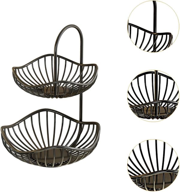 Two-Tier Fruit Basket, Modern and Efficient Kitchen Organizer, Black Countertop Storage Bin, Sturdy Iron Fruit Bowl, 30cm x 40cm