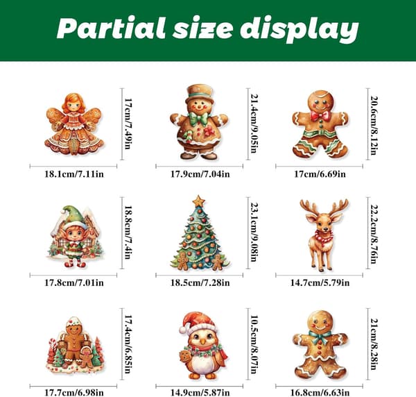 Christmas Window Decals Gingerbread Man Candy Tree Removable Glass Decoration Double-Sided Static Cling Film For All Windows 9 Sheets