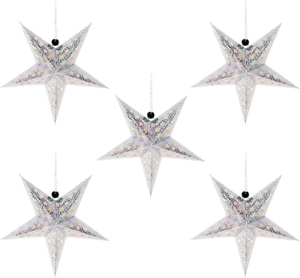 5-pack Pappersstjärnelampor - 45cm - Juldekorationer (Silver)