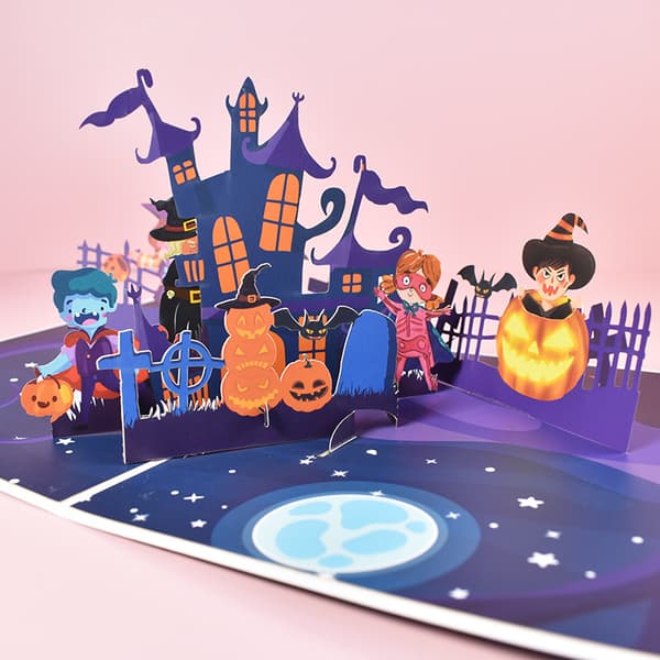 3D-kort til Halloween, Pop-up Halloween-kort, Foldbart kort med kuvert