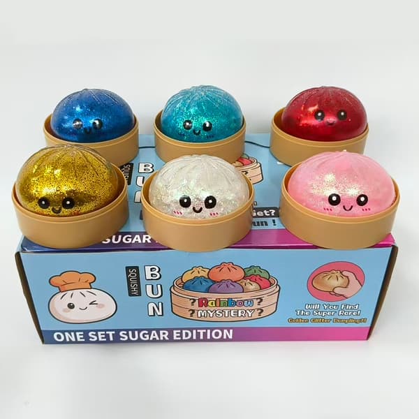 6 st stressavlastande leksaker, Bun Squishy Set, långsamt stigande klämleksak, rolig avslappningspresent