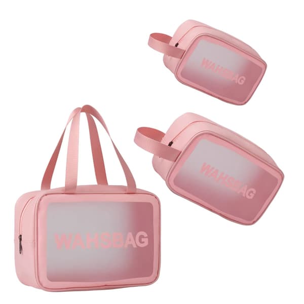 3-pack transparenta sminkväskor, necessär för vätskor, genomskinlig necessär, handbagage resetillbehör rosa pink