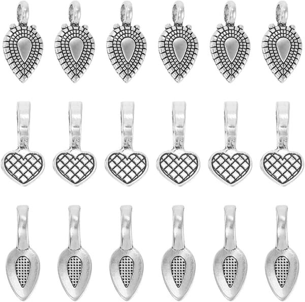 150 stk tibetansk legering Glun-on Flat Pad Bail Charms Antikk Sølv