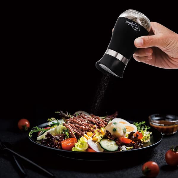 1 sæt salt- og peberstrøer, salt- og pebersæt med klar glasbund, salt- og peberstrøer til køkkengrill (sort)
