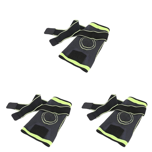 3 stk. Vindende Design Knæskåls Tryk Sports Knæpuder Elastisk Knæbeskytter Strik Knæbøjler Grøn 3 pcs XL