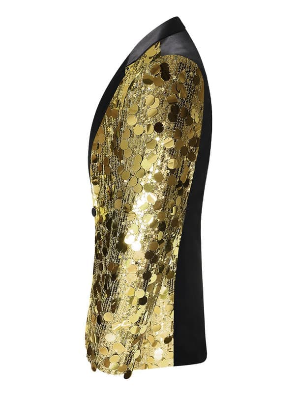 Men's Sequin Blazer, One Button Slim Fit Sequin Jacket Gold Gold 40 Gold 40