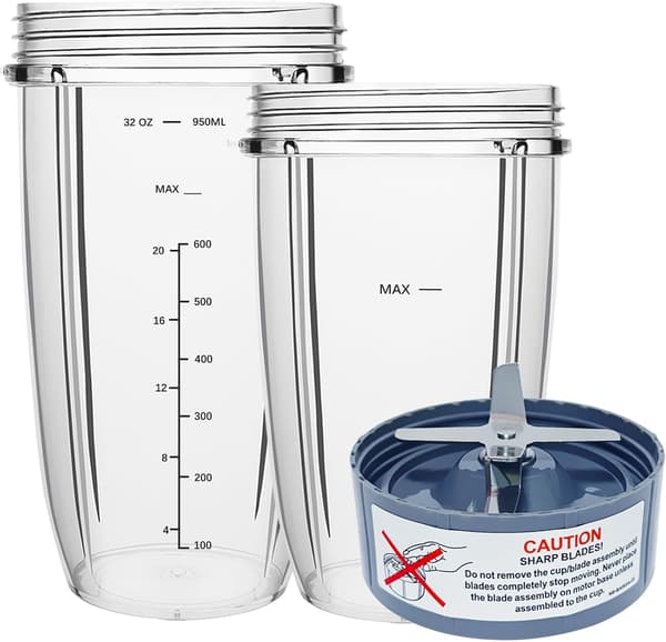 Reservedele til Nutribullet blender, 94 cl & 71 cl-kopper med erstatningsblade (3 stk)