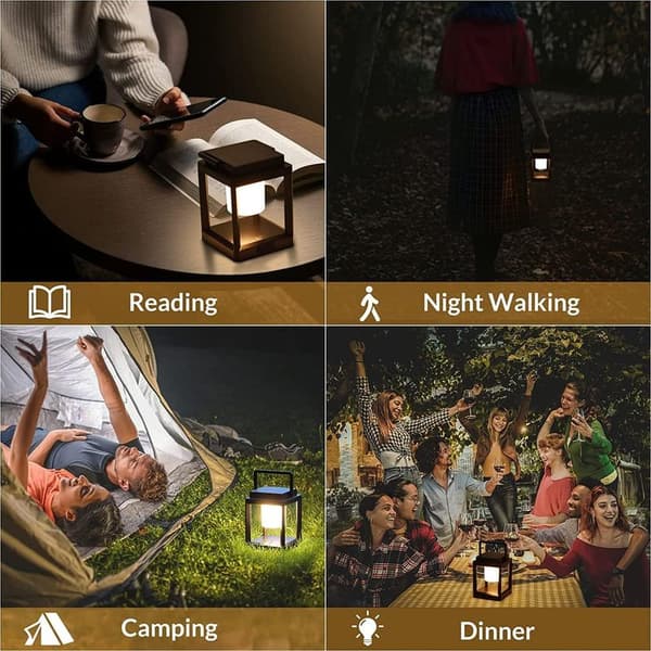 Solar Powered Rechargeable LED Table Lamp, Outdoor Solar Lantern, 3 Brightness Levels, Touch Control, Waterproof Bedside Lamp