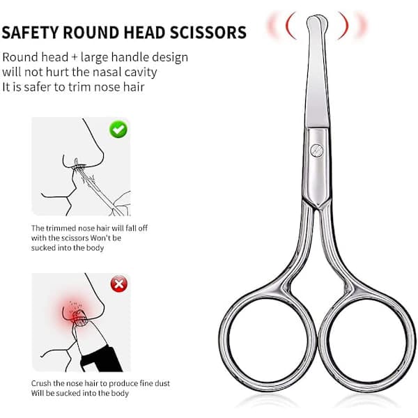 Nose Hair Scissors, Stainless Steel, Small Scissors with Round Tip Design, Does Not Harm Nasal Cavity