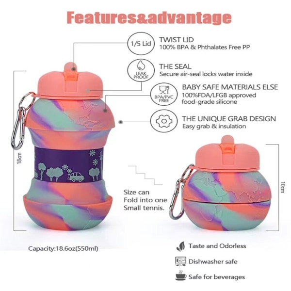 Silikonvannflasker Foldbar vannflaske ROSA KAMOUFLAGE Rosa Pink Camouflage-Camouflage