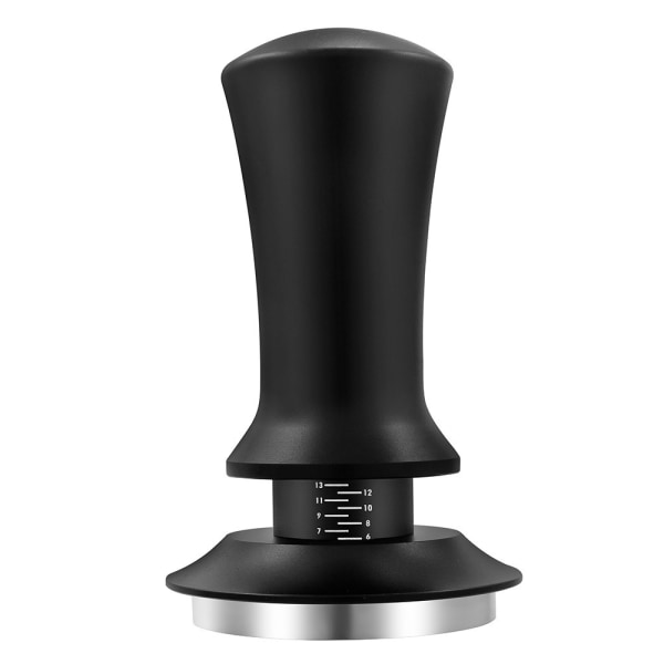 53mm Espresso Tamper, Flad Bund i Rustfrit Stål, Kaffepresser med Kalibreret Fjeder (Sort)