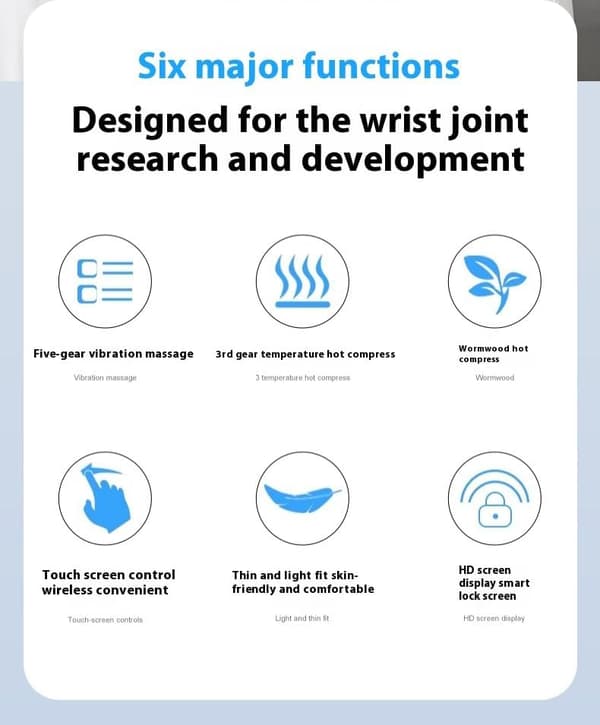 Brand New Intelligent Wrist Massager with Heating Function, LED Digital Display, 5 Modes, Magnetic Detachable Control, Temperature Adjustment Function