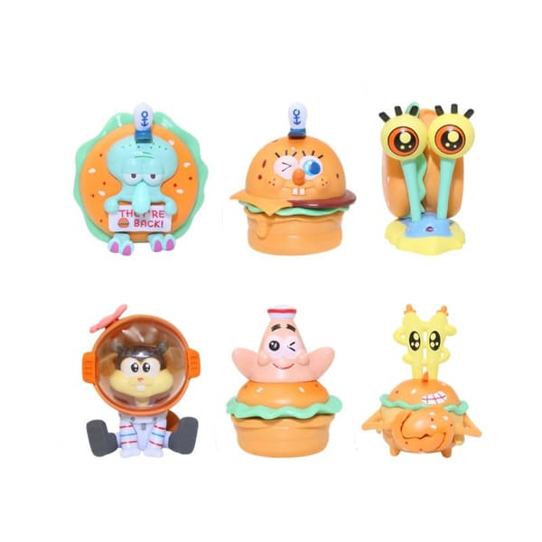 SvampeBob Burger Serie - 6 Tilfældige Figurer Sæt (Patrick, Blækvard Samlerbilsdekorationslegetøj)