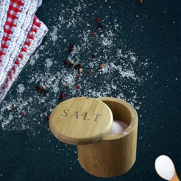 Salt Cellar with Spoon, Magnetic Swivel Lid, Kitchen Salt Shaker, Spice Container, Dining Table Gift