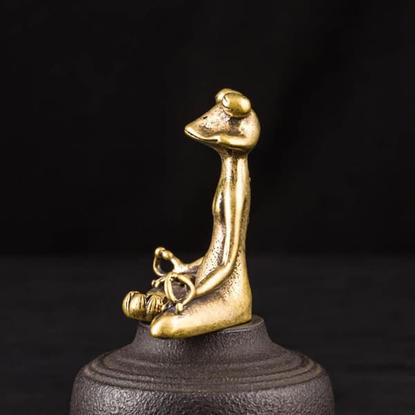 Antik metall meditationsgroda statyett figur rökelsehållare