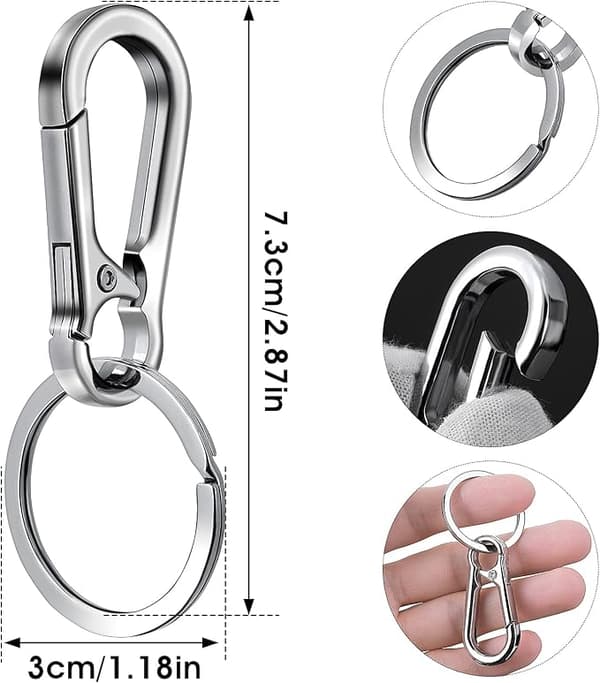 Metallnyckelring, karbinhake, kedja, krok, organisatör, unisex, 4-pack