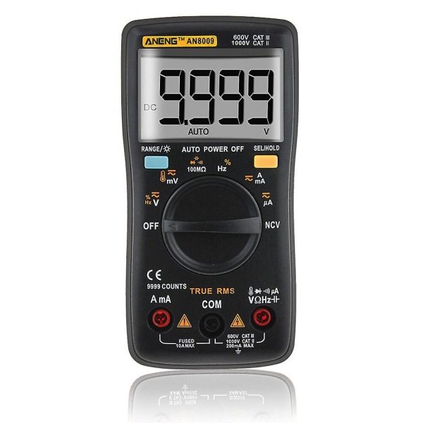 Mini Multimeter Multi Tester Hjem Måleverktøy True Rms Multimeter Digital Meter Elektrisk siffer Black