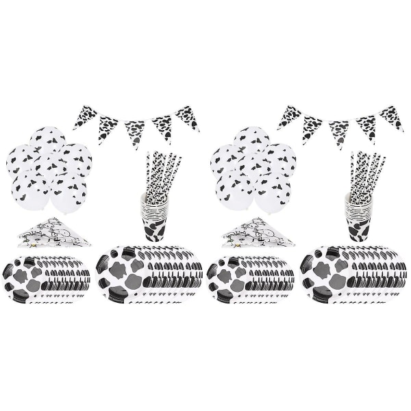 2 sett med 81 deler Farm Party Servise Bannersett Ku-tema Streamer Servise Sett Bursdag Middag P 2 Sets 180X108CM