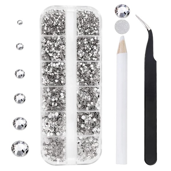12 Ruter Klar Flatback Rhinestones for Håndverk, Håndverk Glassdiamanter Steiner Bling Rhinestone med Pinsett og Plukk