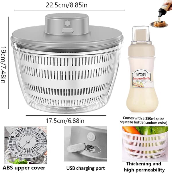 Electric Salad Spinner, 4000 ml Cordless USB Rechargeable Salad Spinner Dehydrator