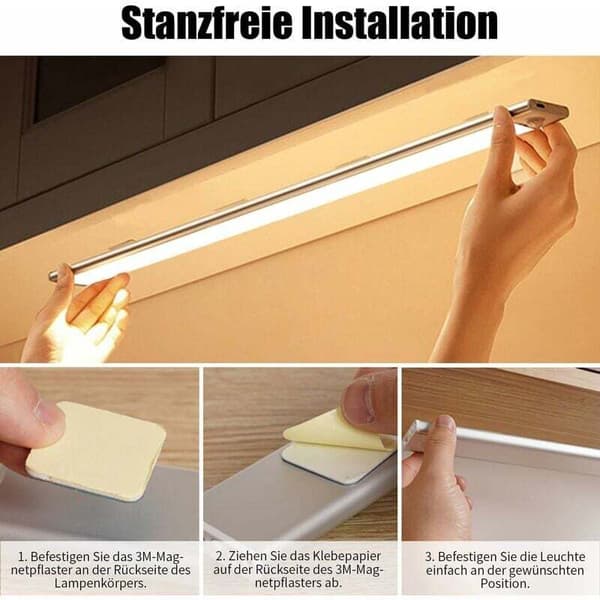 30 cm LED wardrobe lamp with motion sensor, wireless light strip 6000K USB rechargeable, 3 lighting modes, 2-pack