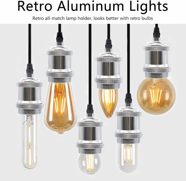 Set of 2 E27 Pendant Lights with Screw Ring, E27 Lamp Holder with Adjustable 100cm Textile Cable
